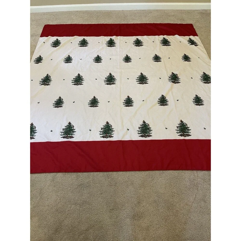 SPODE Christmas Tree fabric shower curtain 72” x 72” polyester Red Top & Bottom